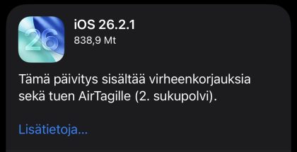 iOS 26.2.1 on nyt ladattavissa.