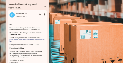 Moni on nyt saanut PostNordin nimissä lähetetyn huijausviestin. Kuva: Suomen Telemarkkinointiliitto.