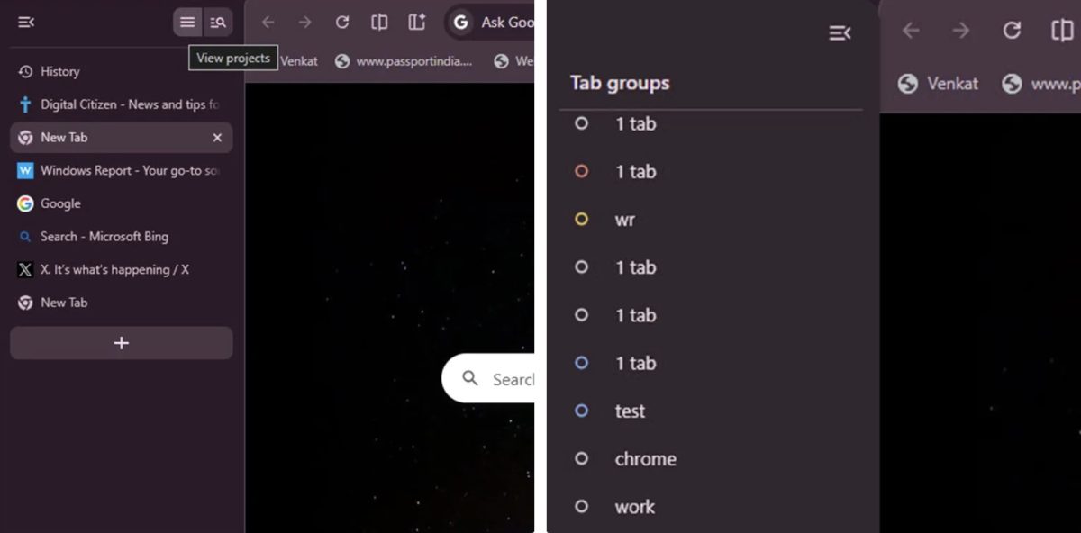 Google näyttää testaavan Chromen laajentamista projektitoiminnolla. Kuvat: DigitalCitizen.Life,.