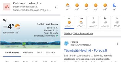 Säätiedot Google-haussa.