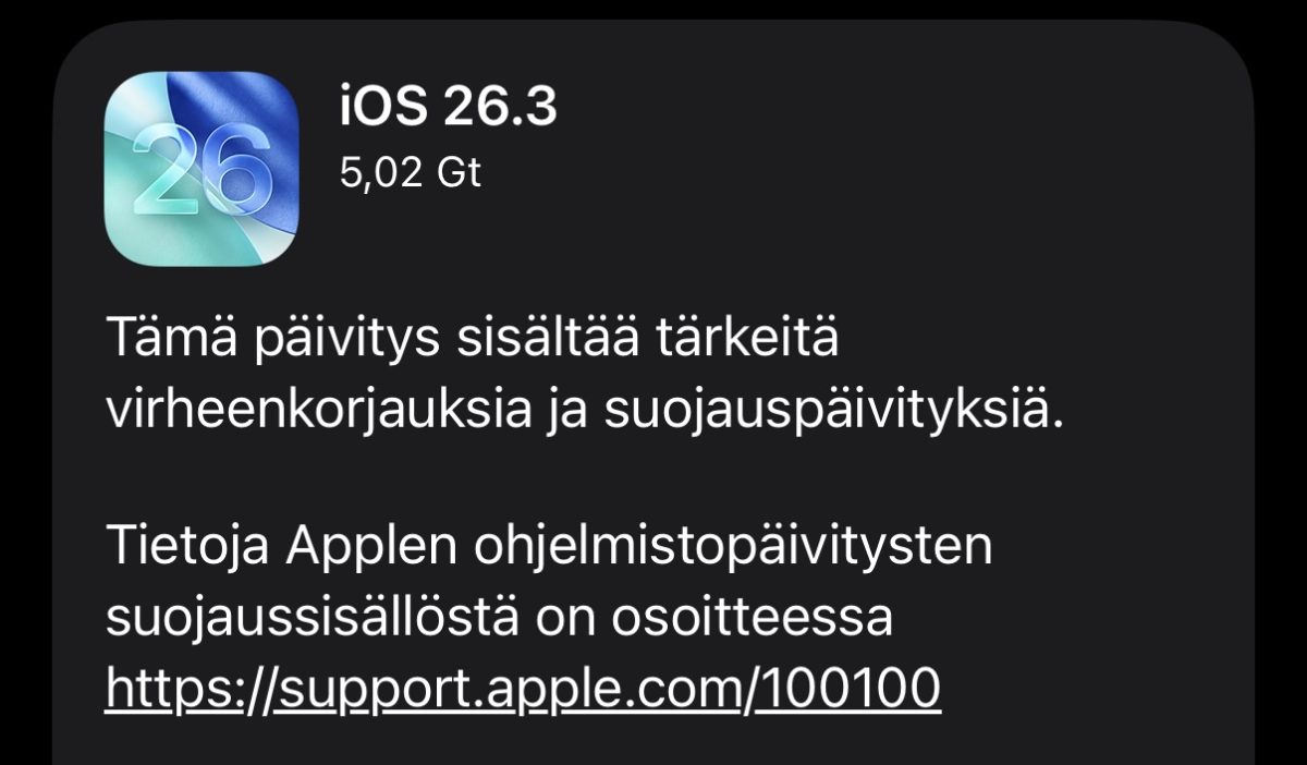 Muun muassa iOS 26.3 on nyt ladattavissa.