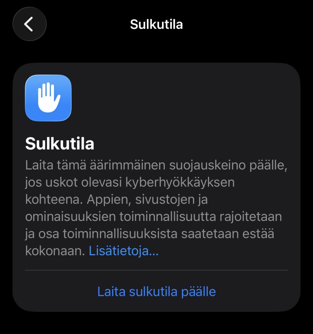 Sulkutila on suojannut onnistuneesti Apple-laitteita.