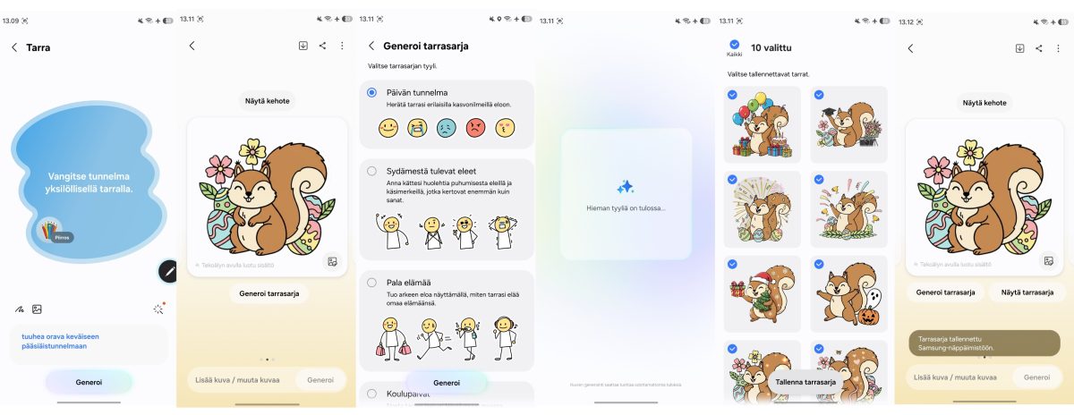 Tarrojen luontia Galaxy AI:lla.