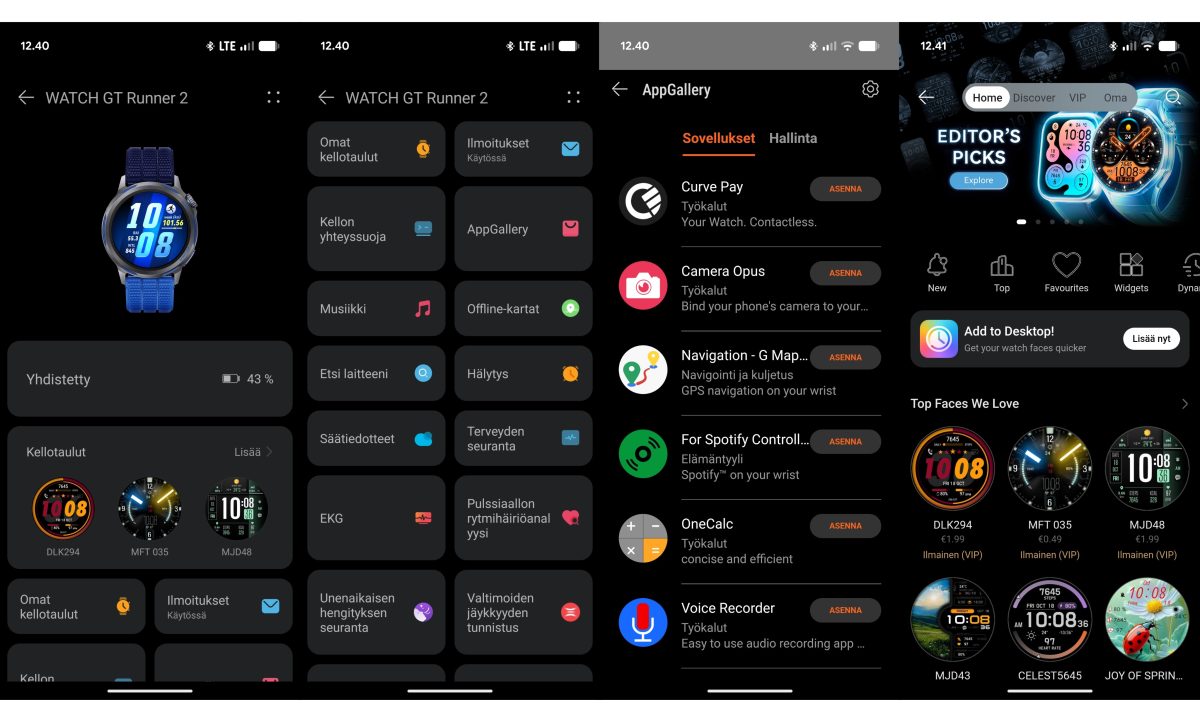 Huawei Health -sovelluksen tarjontaa.