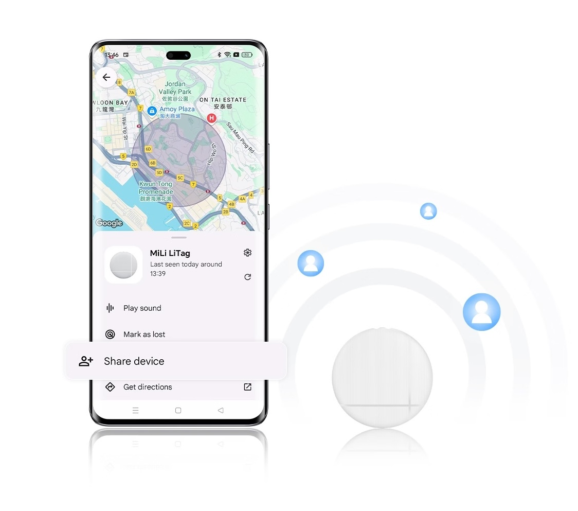 Honor Choice MiLi LiTag toimii Googlen paikannusverkoston kanssa. Find Hubista voi myös jakaa sijainnin muille.