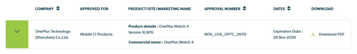 OnePlus Watch 4 mainittu jo sertifioinnissa.