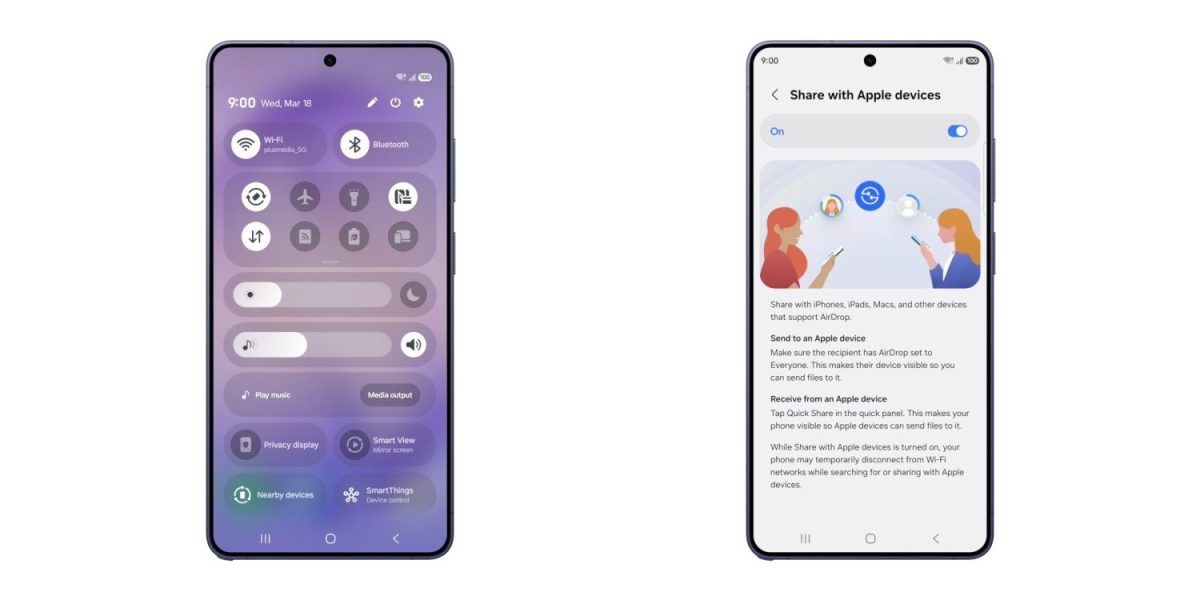 Samsung Galaxy S26 -sarja päivittyy Quick Sharen tuella AirDropille.