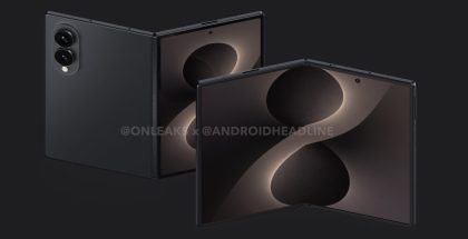 Samsungin tulevan leveämmän taittuvan puhelimen mallinnos. Kuva: OnLeaks / Android Headlines.