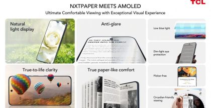 TCL:n esittelemän Nxtpaper AMOLED -näytön ominaisuuksia.