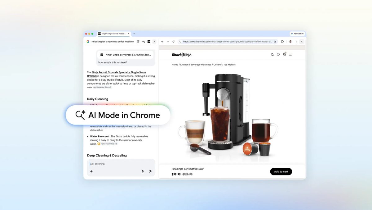 Google integroi AI-tilan osaksi Chromea.