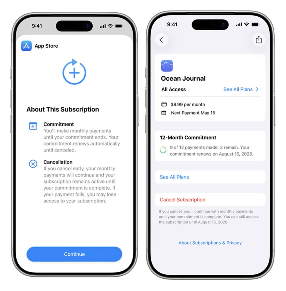 Uutena tilausmahdollisuutena App Store tukee jatkossa 12 kuukauden tilauksia, joissa laskutus tapahtuu kuukausittain.