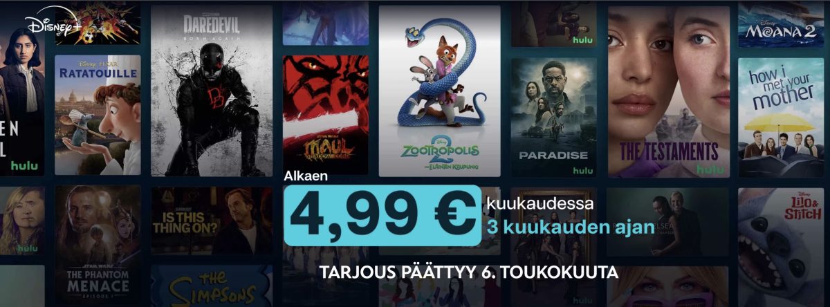 Disney+:n saa jälleen alkaen 4,99 eurolla kuukaudessa kolmen kuukauden ajaksi.