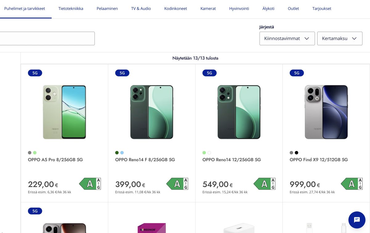 Oppo-puheOppo-puhelimia Elisan valikoimissa.limia Elisan valikoimissa.