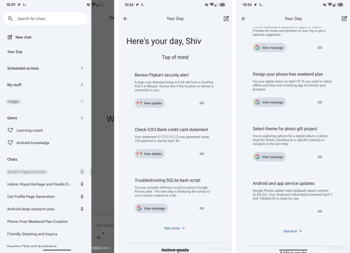 Google kehittää Geminin osaksi uutta Your Day -yhteenvetoa. Kuva: Android Authority.