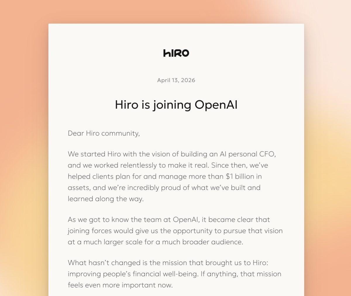 OpenAI osti Hiro Financen.