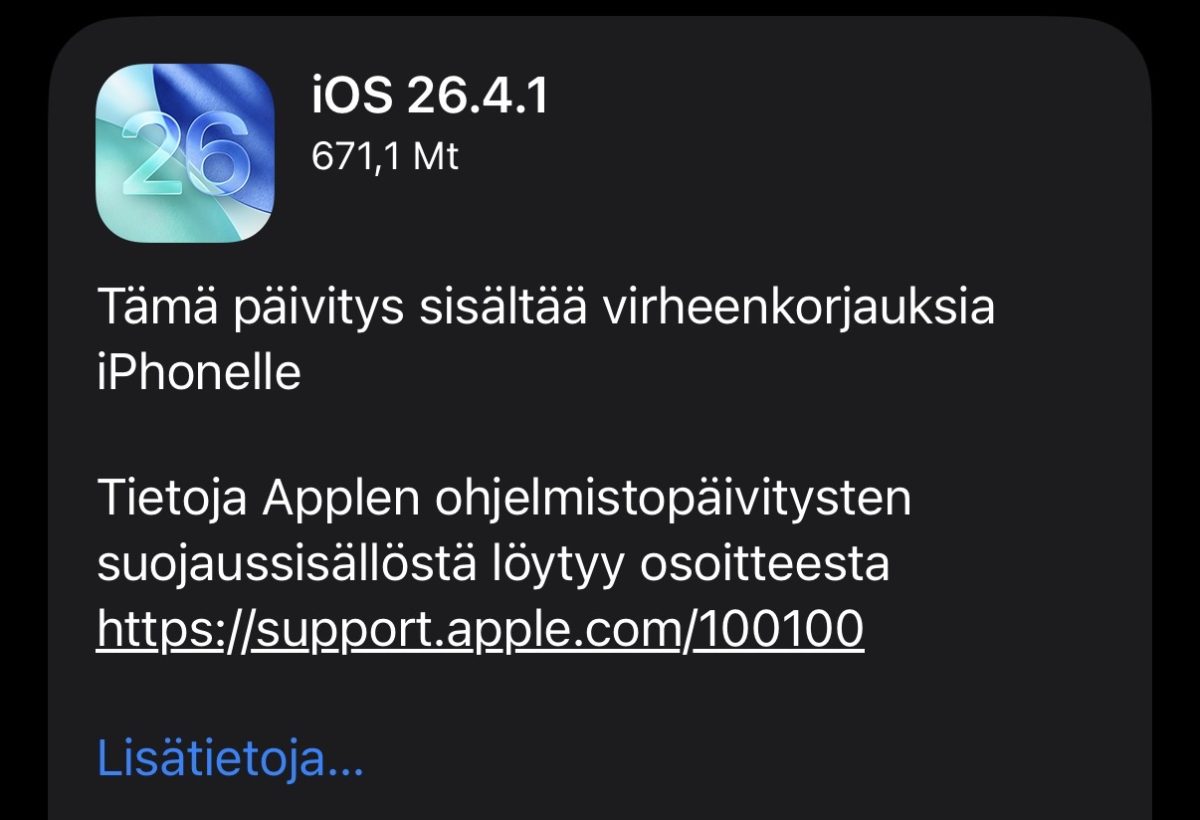 iOS 26.4.1 on nyt ladattavssa.