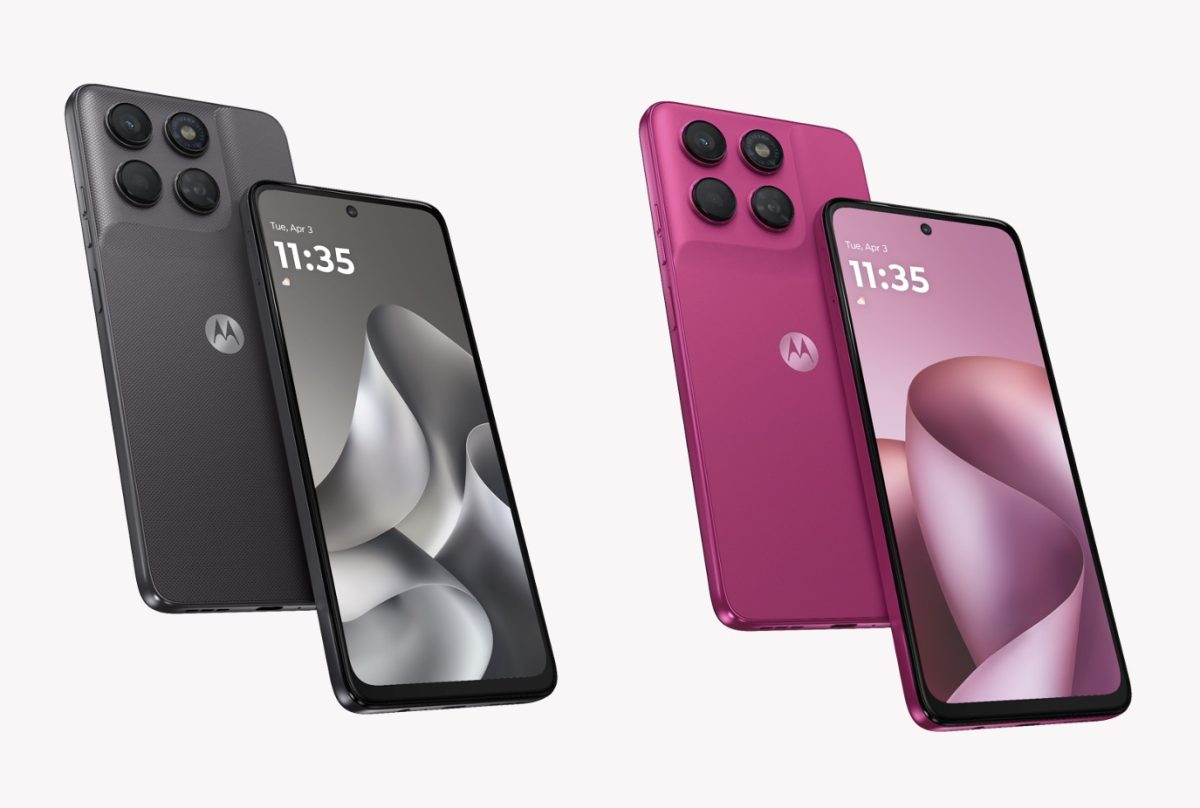 Moto G47, Pantone Impenetrable ja Pantone Fuchsia Red.