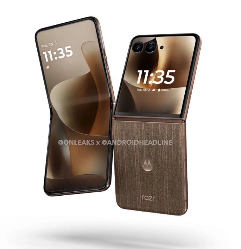 Motorola Razr 70 Ultra, Pantone Cocoa Wood. Kuva: OnLeaks / Android Headlines.