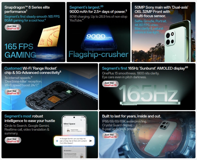 OnePlus Nord 6:n ominaisuuksia.