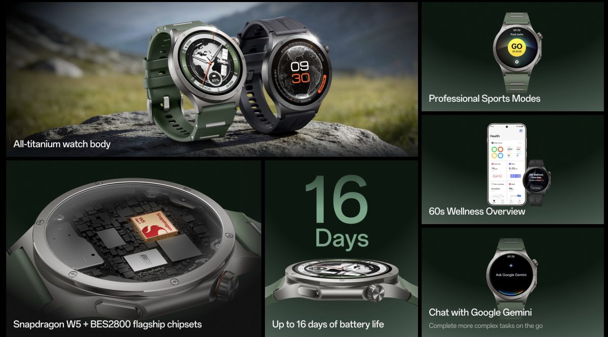 OnePlus Watch 4:n ominaisuuksia.