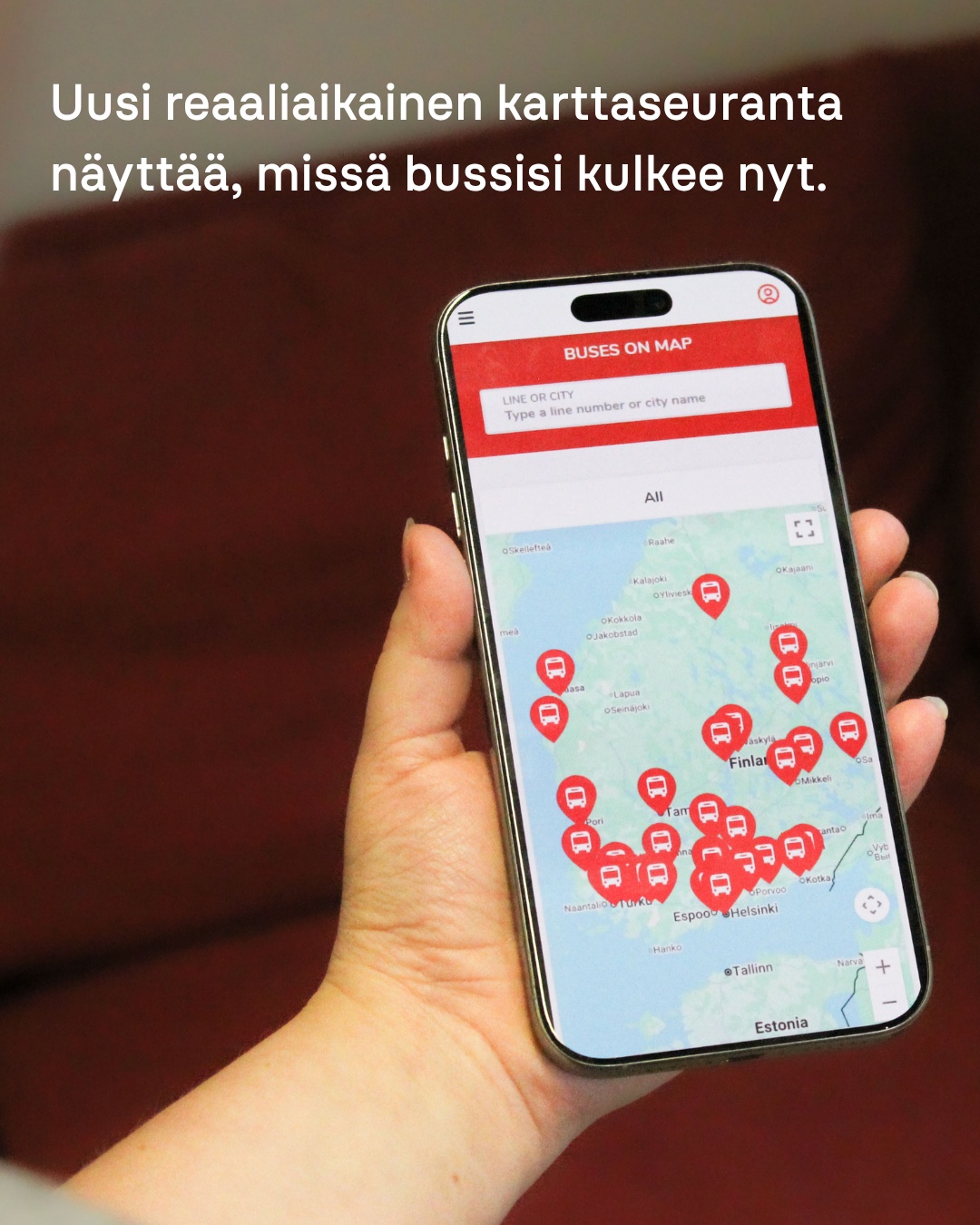 OnniBussin uusi toiminto näyttää bussit kartalla.