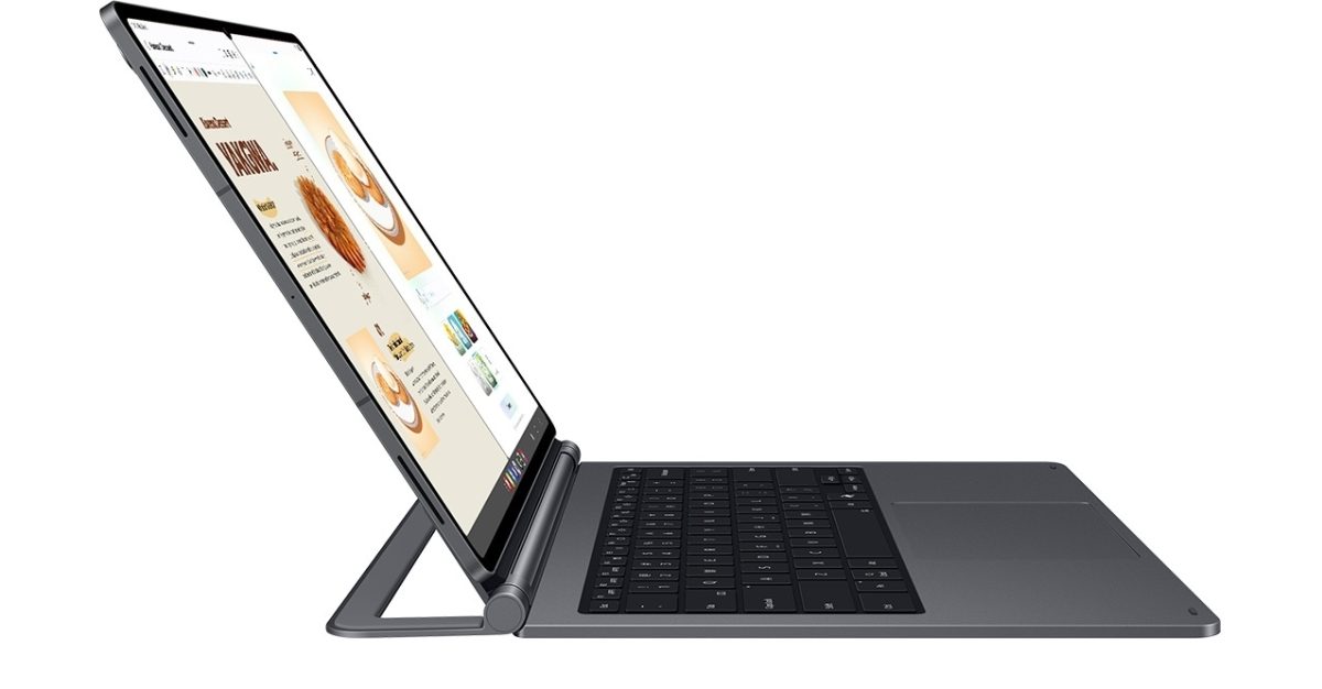 Samsung Galaxy Tab S11 Ultra ja Pro Keyboard -näppäimistö sivulta.