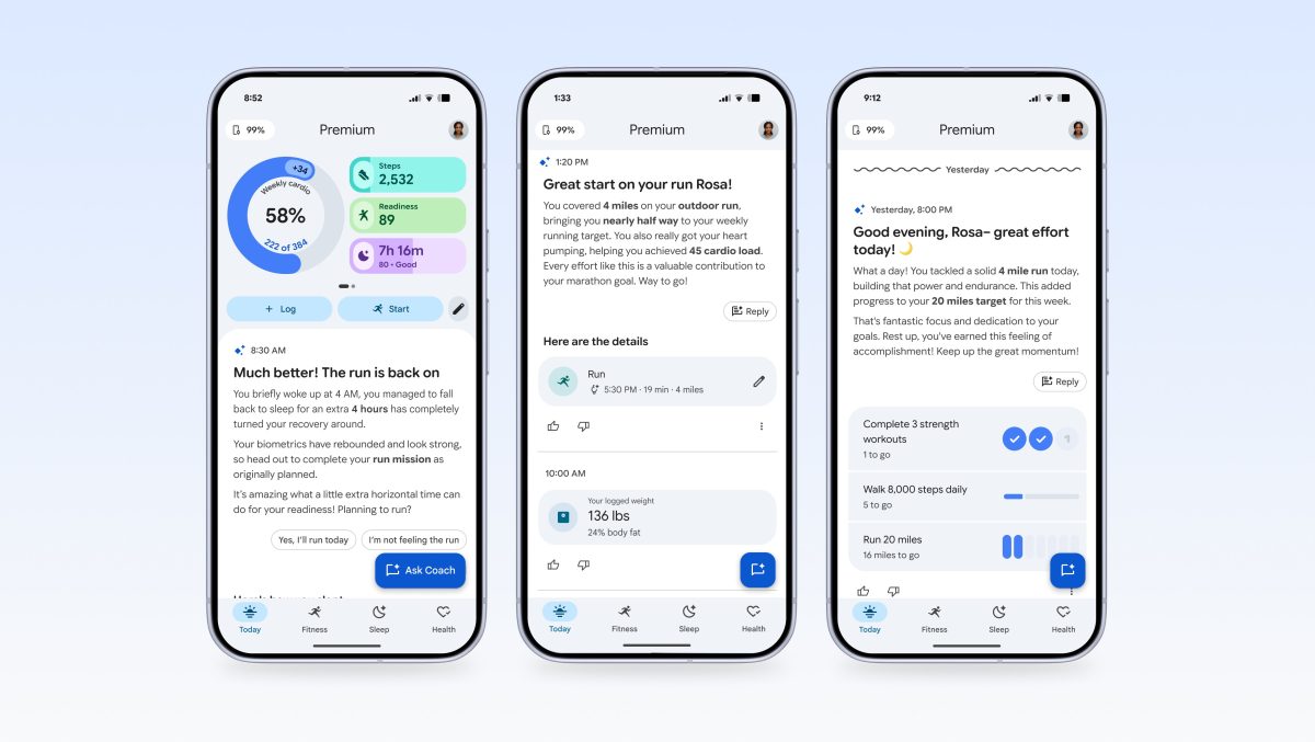 Viestittelyä Google Health Coachin kanssa.