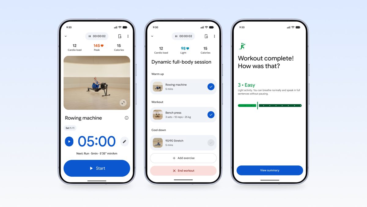 Harjoitusnäkymä Google Healthissa.