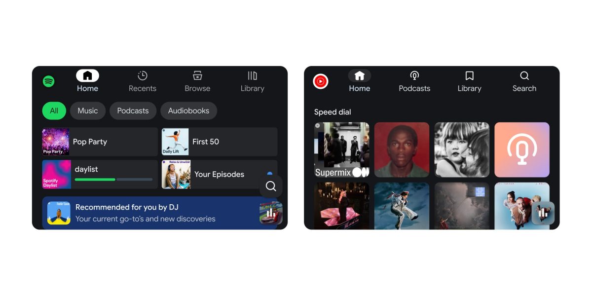 Spotify ja YouTube Music uudistuvat Android Autossa.