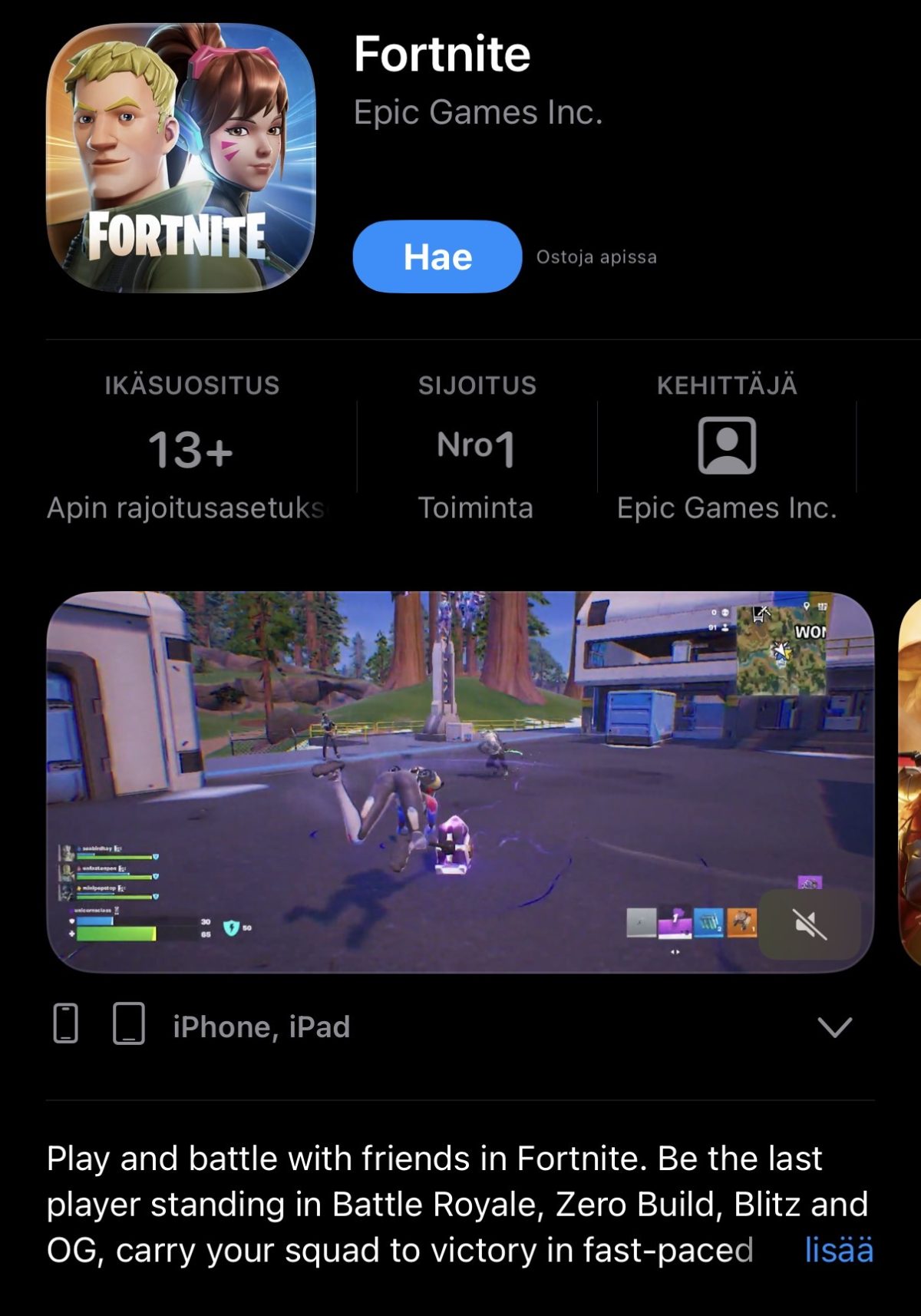 Fortnite löytyy taas App Storesta.