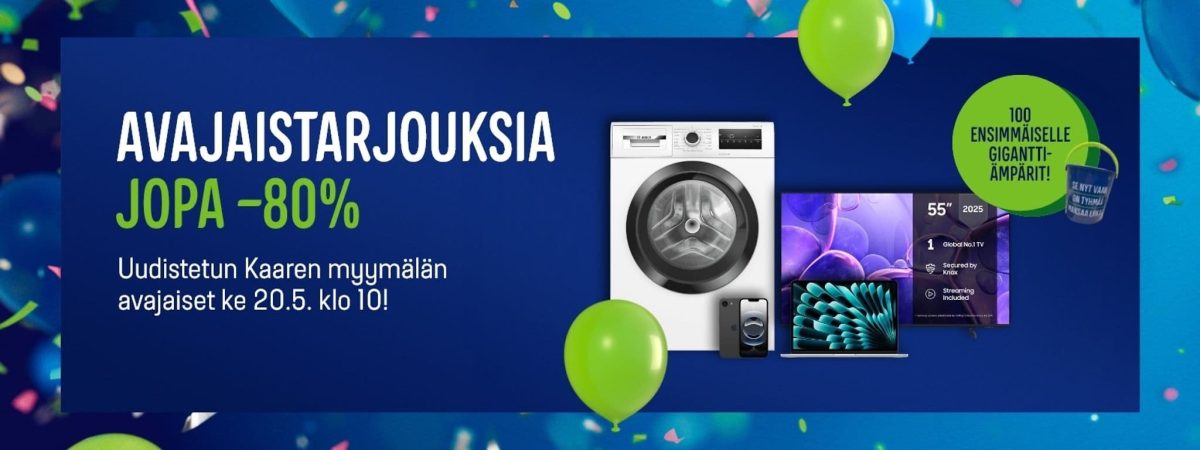 Uudistuneen Gigantti Kaaren avajaisia juhlitaan keskiviikkona 20. toukokuuta.