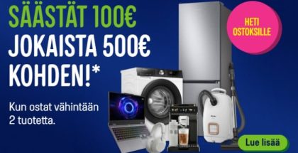 Gigantti tarjoaa taas huomattavaa alennusta yli 500 euron ostoksista, kun mukana on kaksi tuotetta.