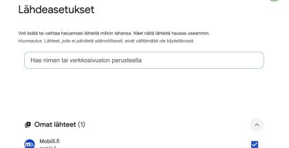 Arvostamiaan lähdesivustoja voi lisätä Google-asetuksissa.