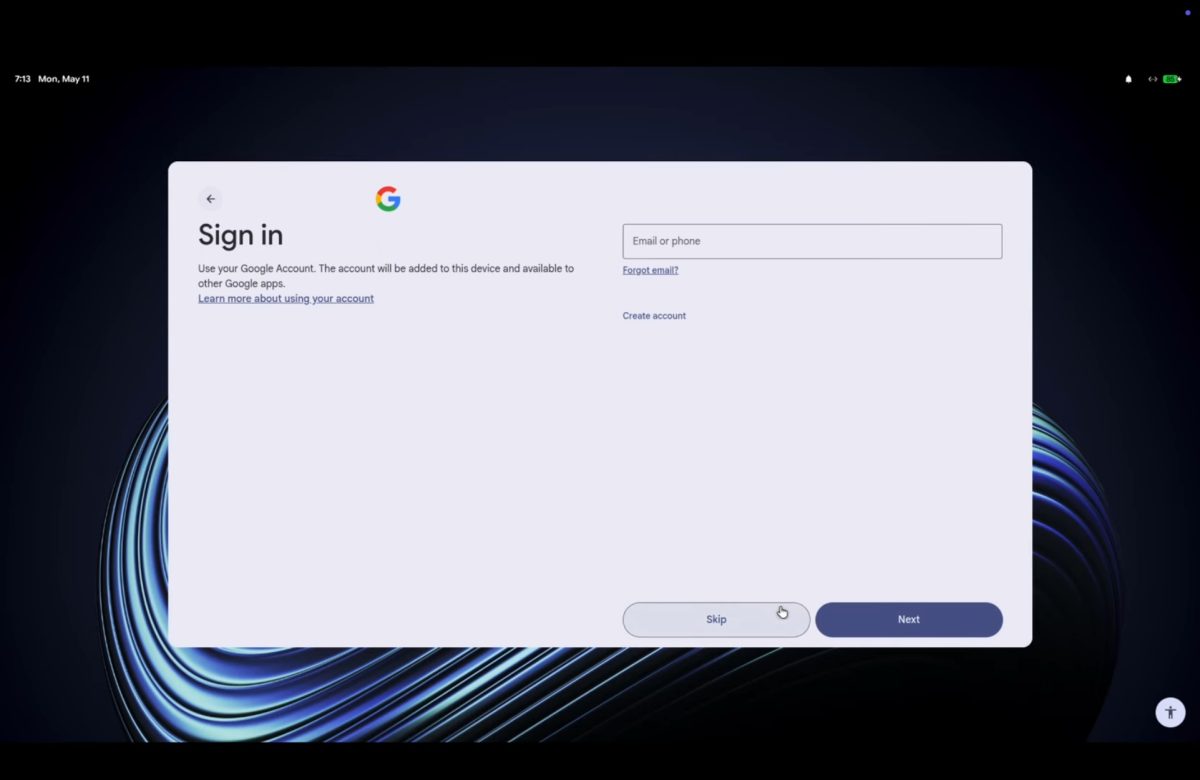 Googlebookien ohjelmiston käyttöönotossa esitettävä pyyntö kirjautua Google-tilille. Kuva: Mystic Leaks.