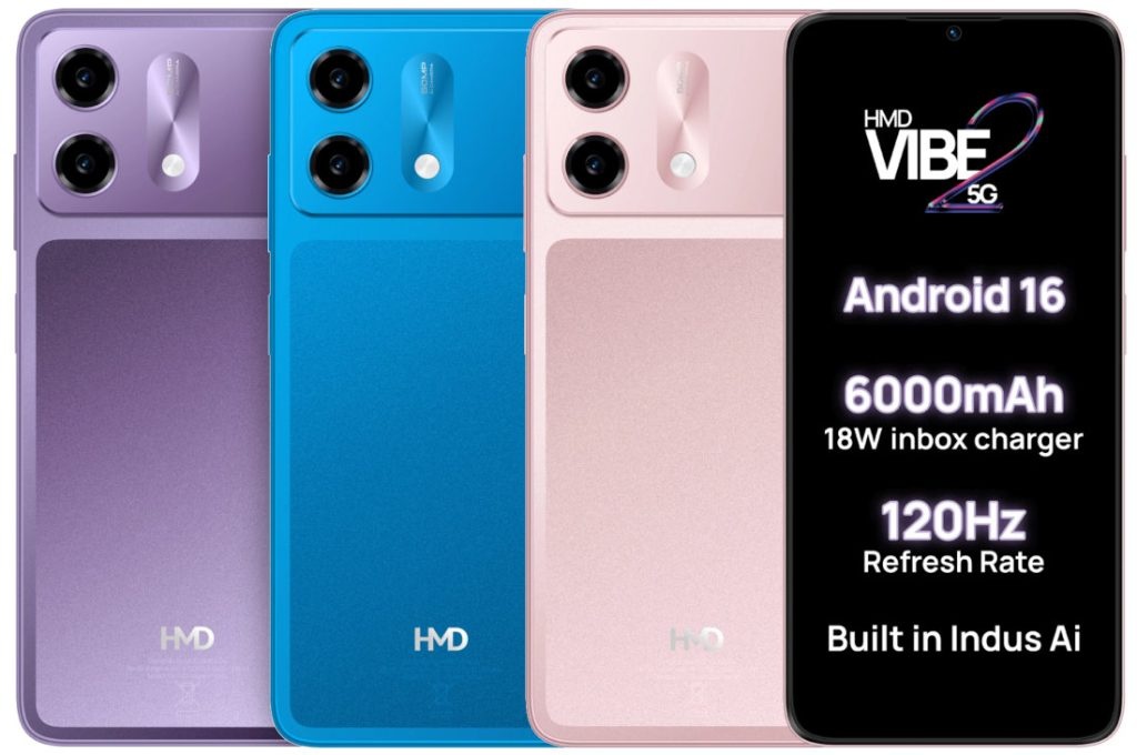 HMD Vibe2 5G eri väreissä.