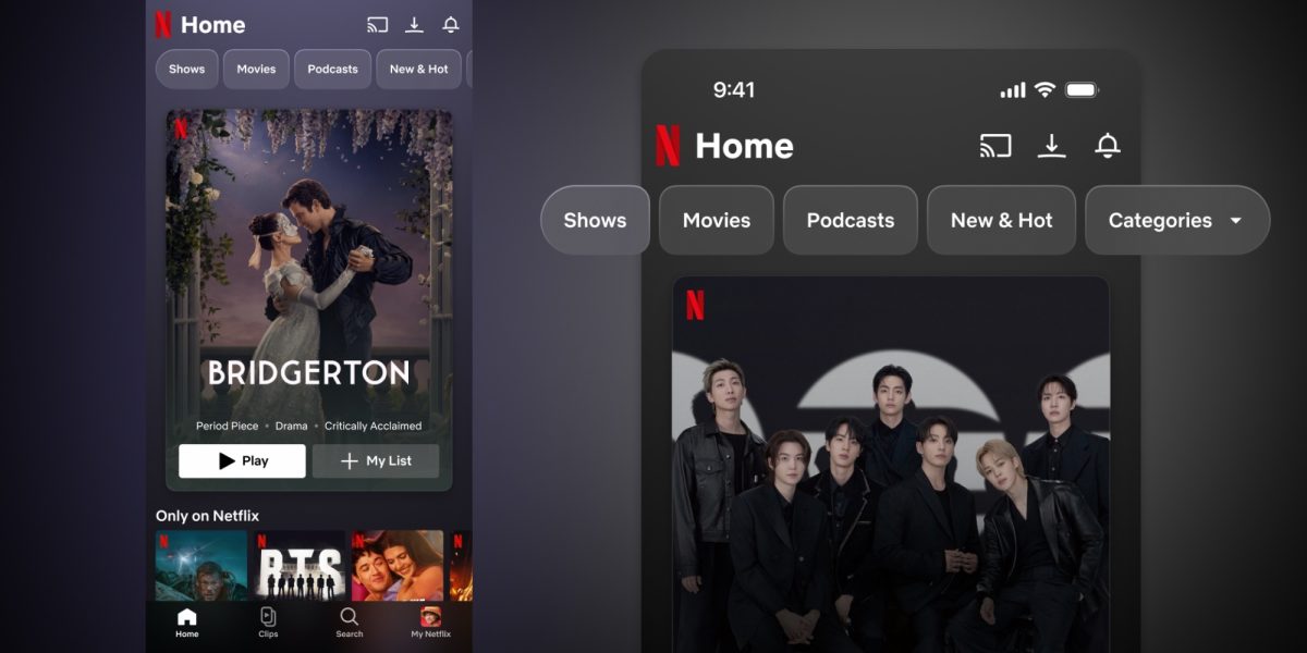 Netflix-sovellus uudistuu.