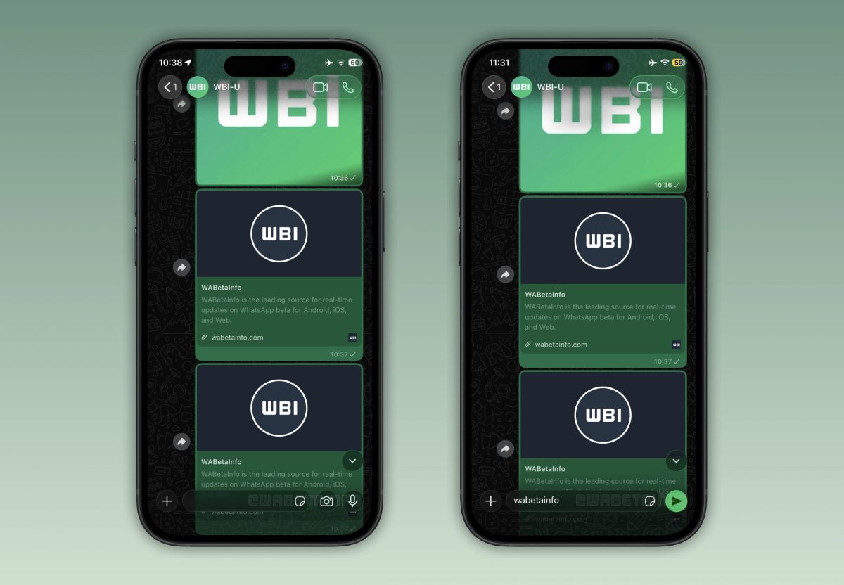 WABetaInfon kuvat esittelevät uutta Liquid Glass -tyyliä WhatsAppissa.