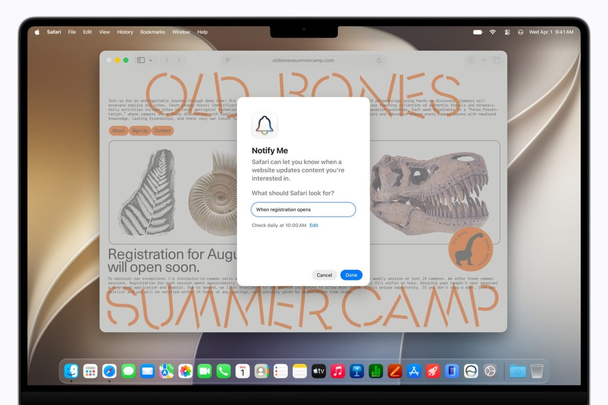 Safari saa uuden verkkosivujen muutoksia seuraavan toiminnon.