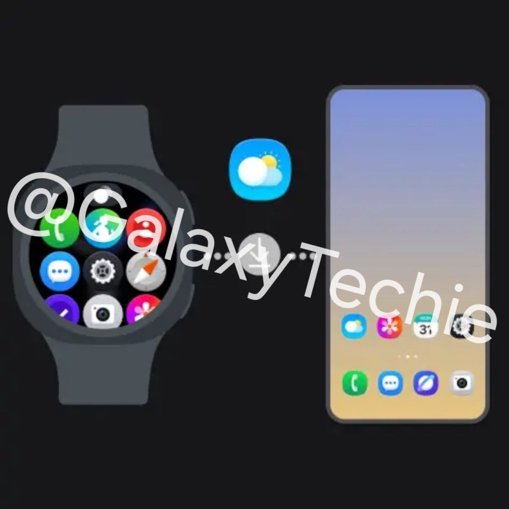 Ohjelmistosta paljastunut Samsung Galaxy Watch9:n mallinnoskuva yhdessä puhelimen kanssa. Kuva: GalaxyTechie.