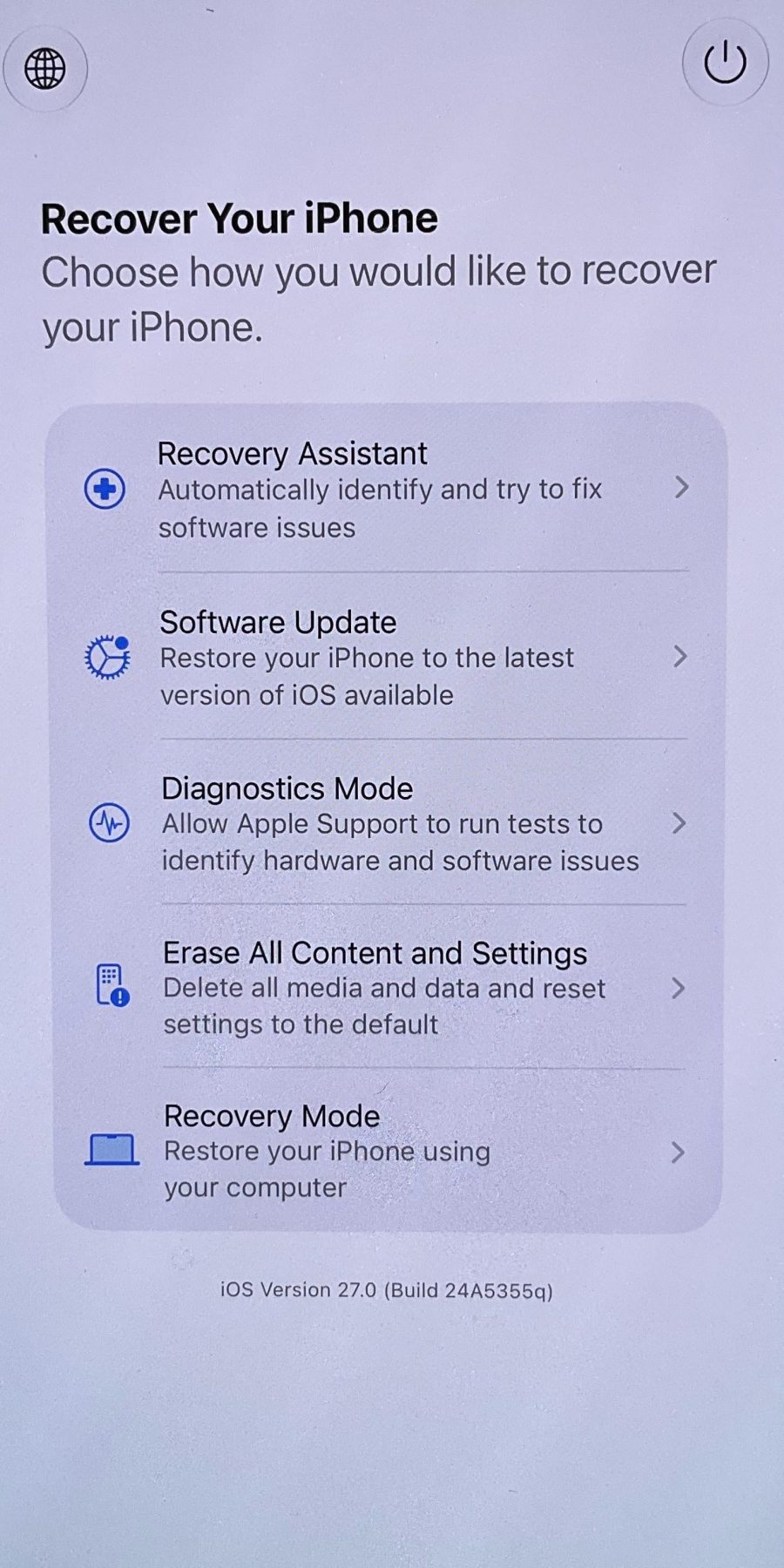iOS 27:n uusi palautusnäkymä.