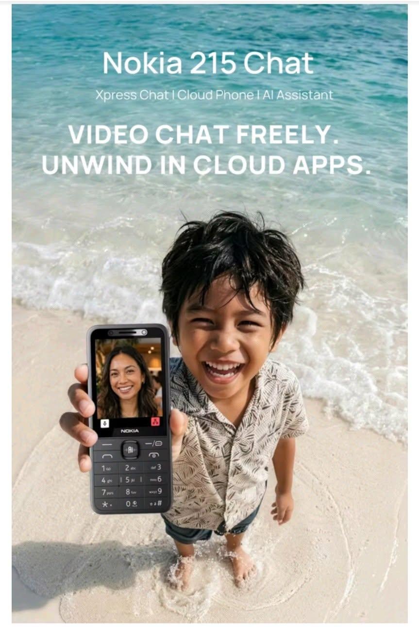 Nokia 215 Chatia markkinoidaan videopuheluilla ja pilvisovelluksilla.