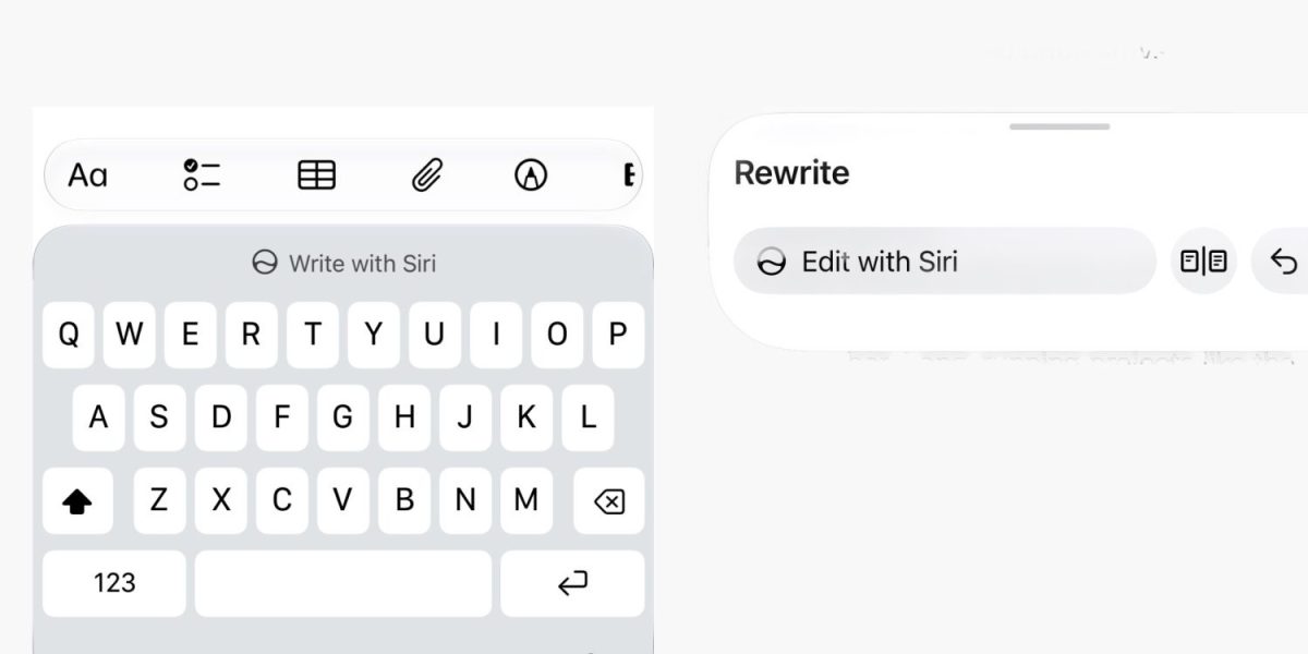 iOS 27 beta 2 toi Write with Siri -uudistuksen. Kuva: 9to5Mac.