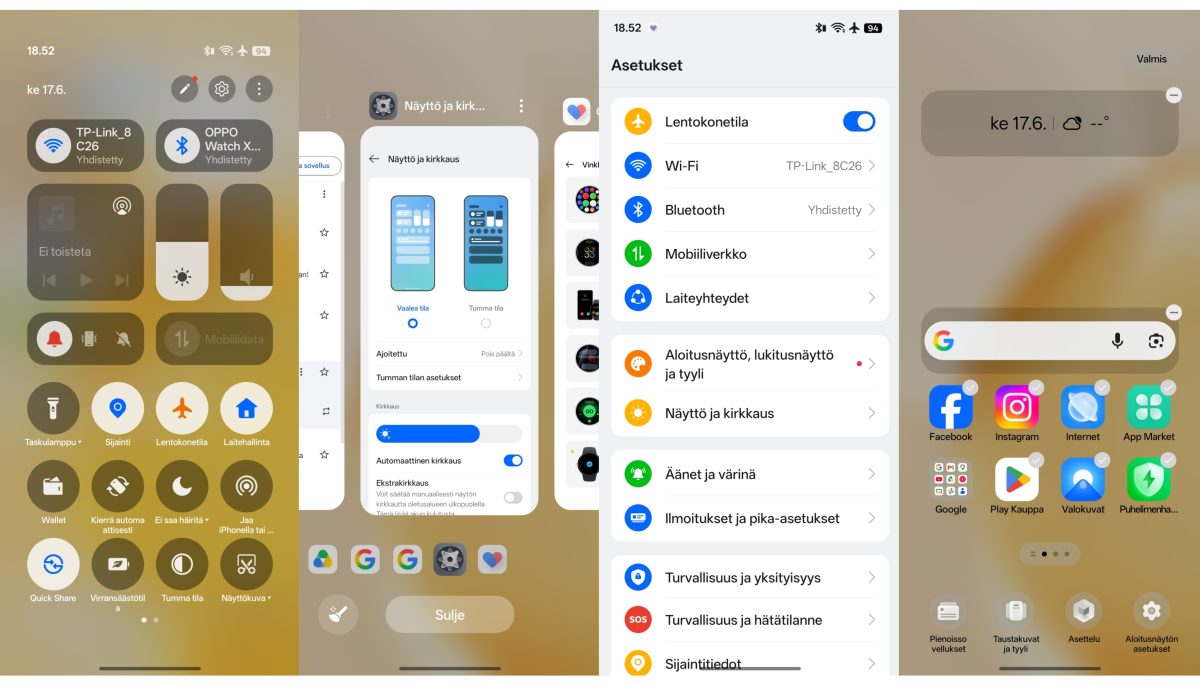 Ruutukaappauksia Realme UI 7.0 -ohjelmistosta.