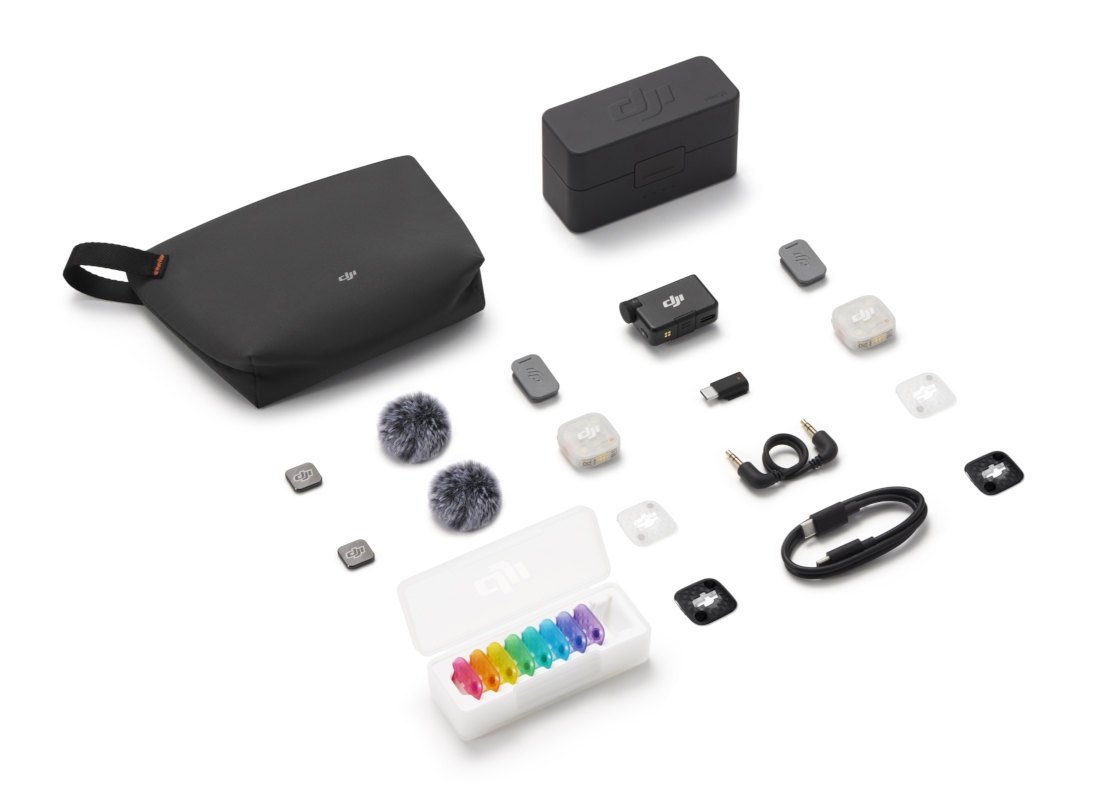 DJI Mic Mini 2S:n varustepaketti.