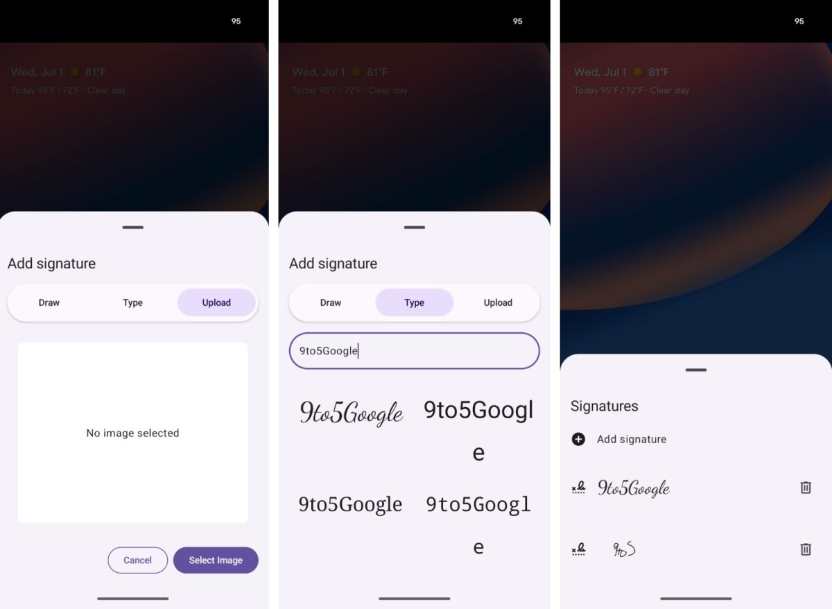 Google on hiljaisesti tuonut Androidille Signatures-allekirjoitussovelluksen. Kuvat: 9to5Google.