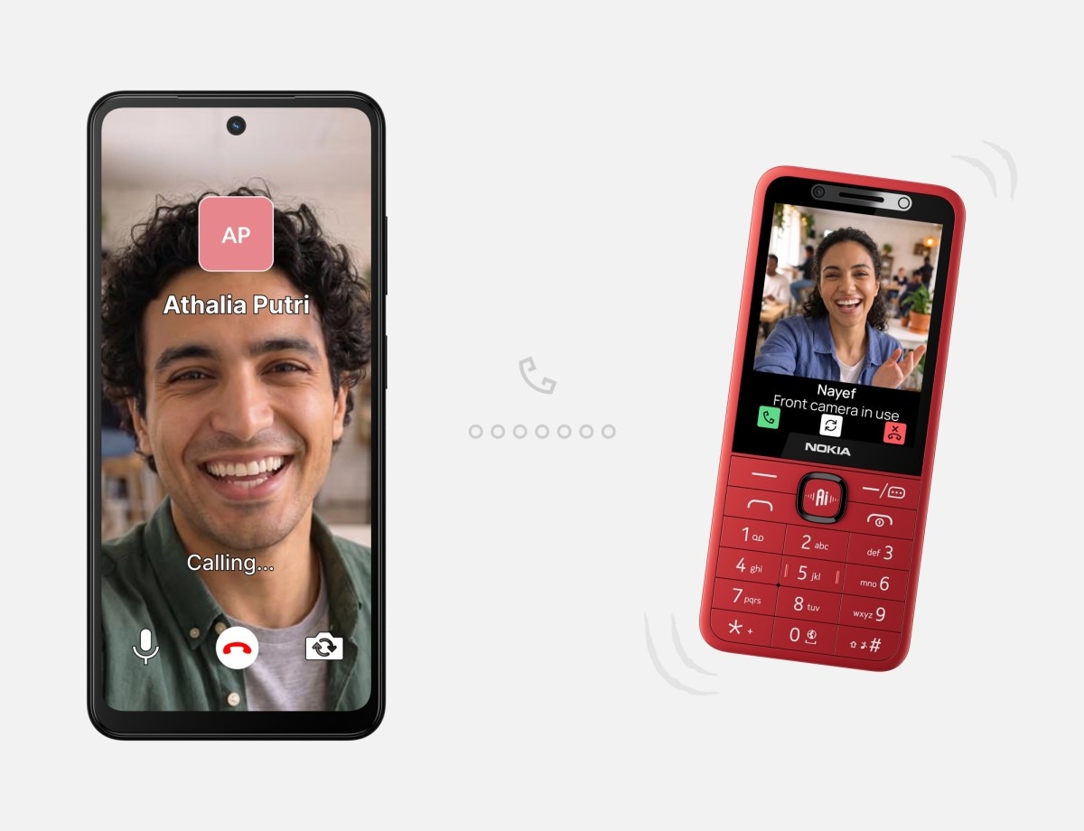 Videopuhelut onnistuvat, jos myös vastapuolella on Xpress Chat -sovellus. Kuvassa Nokia 215 4G 2nd Edition.