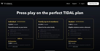 Tidalin uudet hinnat.
