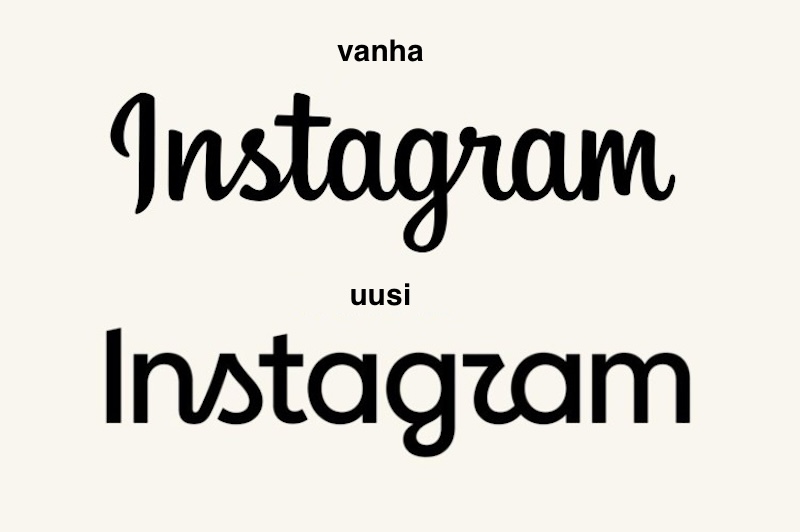 Instagramin vanha ja uusi sanamerkki.