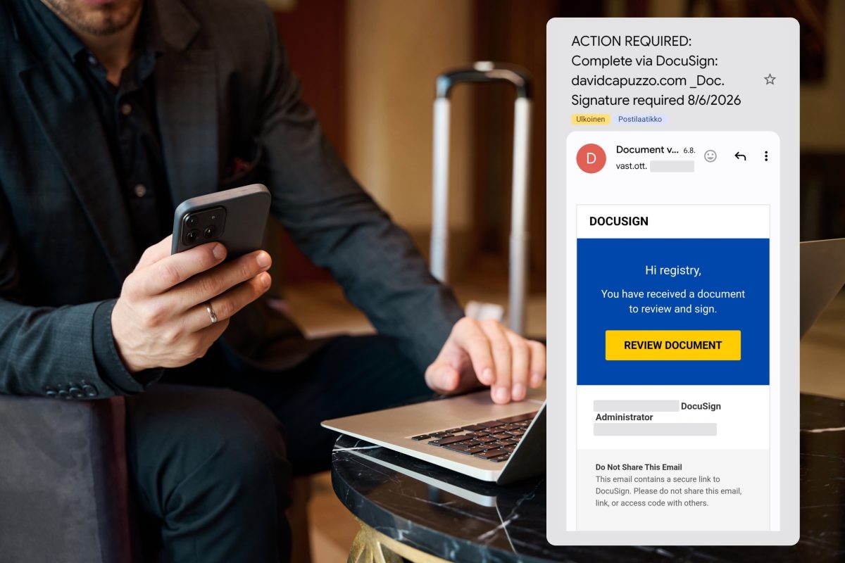 Kilpi-sovelluksen tietokantaan on ilmestynyt ilmoituksia DocuSign-huijausviesteistä. Kuva: Suomen Telemarkkinointiliitto.