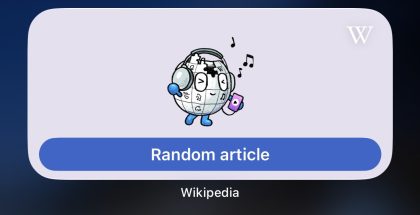 Wikipedia-sovellus Apple-laitteissa uuden satunnaiseen artikkeliin vievän widgetin.